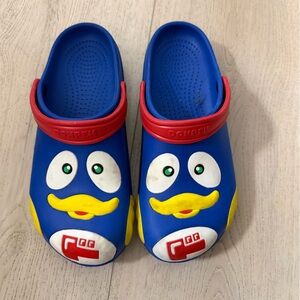 CROCS Blue Cartoon Face Slippers with Red Strap